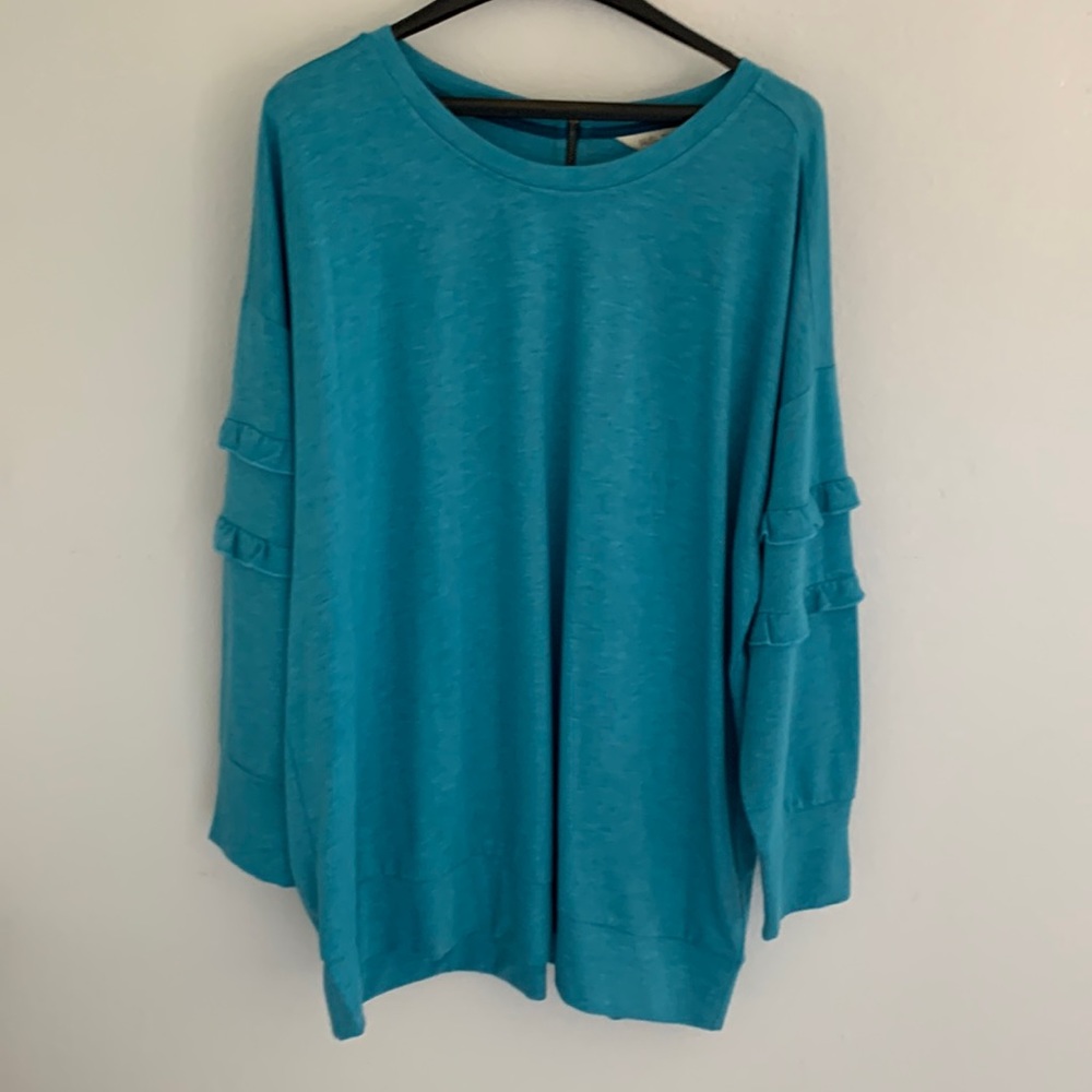 Matilda Jane Our Song Sweatshirt Turquoise Silver Thread Ruffled Tunic Size L